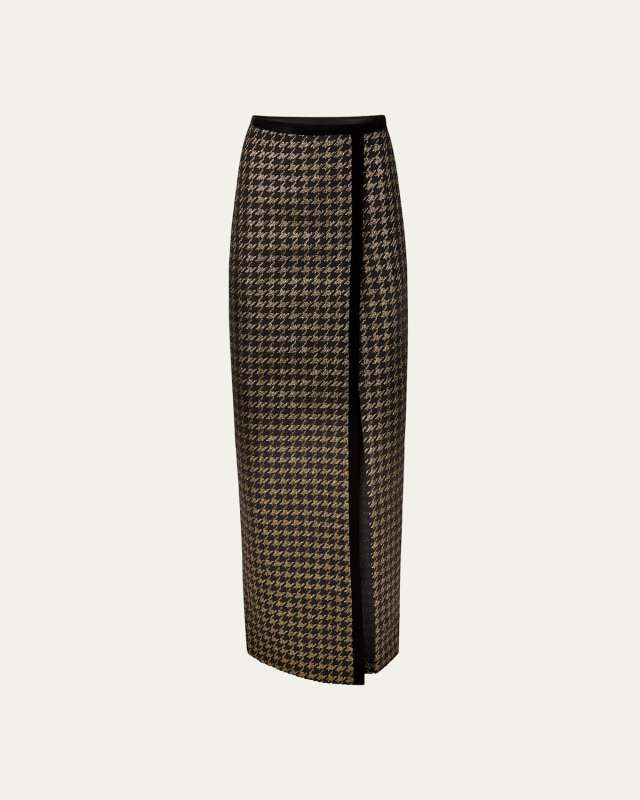 Long Houndstooth Column Skirt